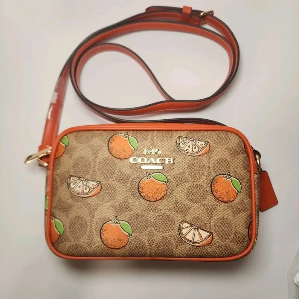 NWT Coach CBA81 Mini Jamie Camera Bag In Signature Canvas With Orange Print